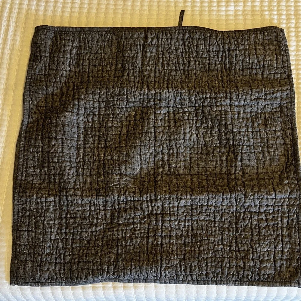 Vintage Washed Hand Quilted Belgian Flax Linen Coverlet Standard Pillow Sham
